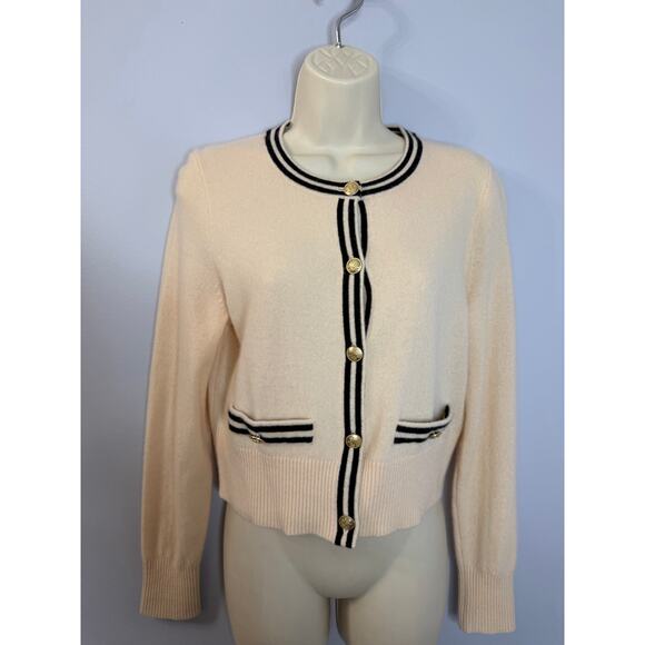 J. Crew Cashmere Sweater Lady Jacket Cardigan with Contrast Trim Sz M Cream - Picture 2 of 16